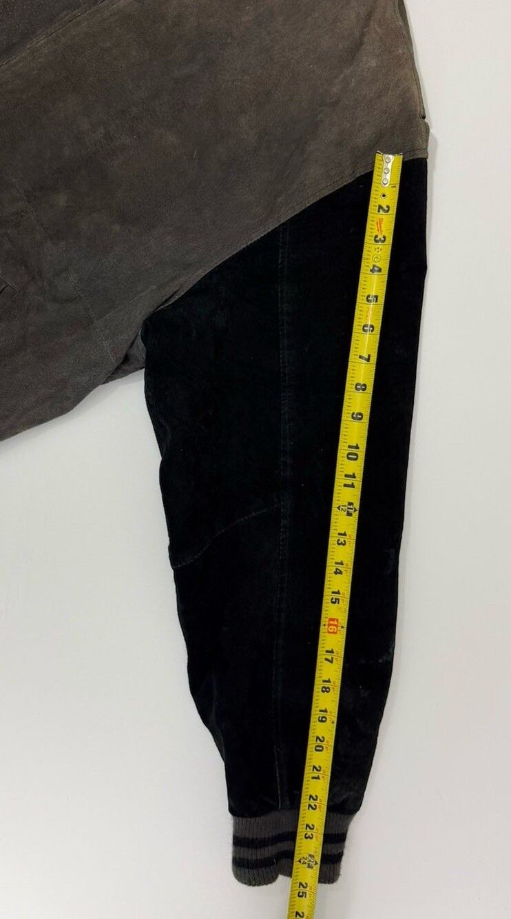 VTG Harrison & Taylor Suede Leather XL Brown Black Bomber Jacket 90s Nostalgia - Picture 6 of 11